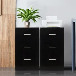 COSTWAY Office Piedestal Opbevaringsenhed med 3 skuffer til A4-ark, breve, filer og dokumenter Sort