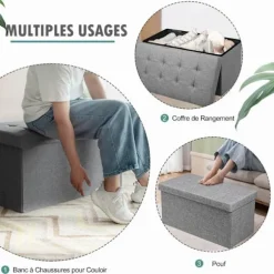 COSTWAY Opbevaringsbænk 115L - Kiste 80 x 38 x 38 CM, Belastningskapacitet 160 KG, i Oxford-stof til Værelset, Entré Mørkegrå