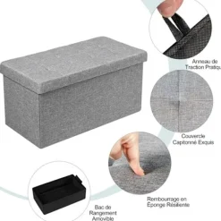 COSTWAY Opbevaringsbænk 115L - Kiste 80 x 38 x 38 CM, Belastningskapacitet 160 KG, i Oxford-stof til Værelset, Entré Mørkegrå