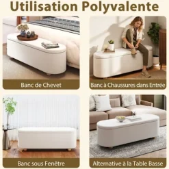 COSTWAY Opbevaringsbænk 150L - 139 x 40,5 x 48,5 cm (L x B x H) Kubisk Sengestol, Maks. belastning: 300KG Hvid Hvid