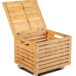 COSTWAY Opbevaringskiste i Bambus 52L med 4 Hjul 36 x 42 x 35 CM (L x B x H)