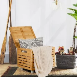 COSTWAY Opbevaringskiste i Bambus 52L med 4 Hjul 36 x 42 x 35 CM (L x B x H)
