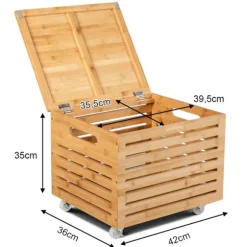 COSTWAY Opbevaringskiste i Bambus 52L med 4 Hjul 36 x 42 x 35 CM (L x B x H)