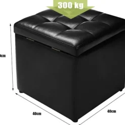 COSTWAY Opbevaringskiste - 40 x 40 x 40 CM, 64L Sort PU Taburet Maks. 150 kg Svart