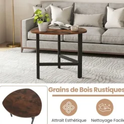 COSTWAY Oval Salong Bord, Metalben, Træ Triangulært Sidebord til Stue, Kontor, Værelse, Belastning 60 kg, Brun Rustik brun och svart