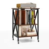 COSTWAY Pladeafspiller Opbevaringsenhed Integreret Ladestation & Metal Sidebord, til Kontor & Stue 45x40x34CM Brun
