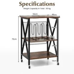 COSTWAY Pladeafspiller Opbevaringsenhed Integreret Ladestation & Metal Sidebord, til Kontor & Stue 45x40x34CM Brun