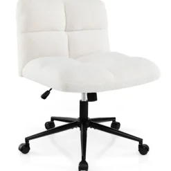 COSTWAY polstret kontorstol på hjul uden armlæn, justerbar sædehøjde 49-57 cm, beige