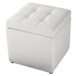 COSTWAY PU Opbevaringsskammel 64 L - 40 x 40 x 40CM Maks 150 kg hvid Vit