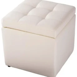 COSTWAY Puff Opbevaringsskammel Sæde -64 L- 40 x 40 x 40CM i Sort PU Pladsbesparende Maks. belastning 150KG Beige