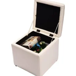 COSTWAY Puff Opbevaringsskammel Sæde -64 L- 40 x 40 x 40CM i Sort PU Pladsbesparende Maks. belastning 150KG Beige