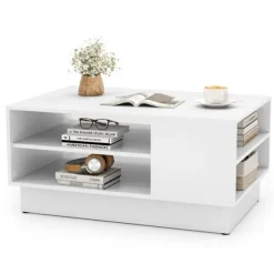 COSTWAY rektangulær sofabord, 2 åbne opbevaringshylder, moderne bord 86 x 56 x 41 cm, til stue, soveværelse, kontor, hvid Vit