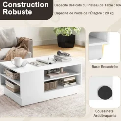 COSTWAY rektangulær sofabord, 2 åbne opbevaringshylder, moderne bord 86 x 56 x 41 cm, til stue, soveværelse, kontor, hvid Vit