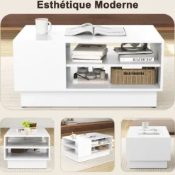 COSTWAY rektangulær sofabord, 2 åbne opbevaringshylder, moderne bord 86 x 56 x 41 cm, til stue, soveværelse, kontor, hvid Vit