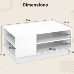 COSTWAY rektangulær sofabord, 2 åbne opbevaringshylder, moderne bord 86 x 56 x 41 cm, til stue, soveværelse, kontor, hvid Vit