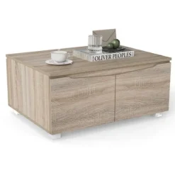 COSTWAY rektangulær sofabord, 4 døre med dobbeltdør, skridsikre poter, skab, sidebord 80 x 60 x 37 cm