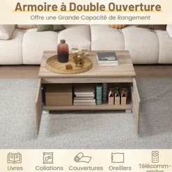 COSTWAY rektangulær sofabord, 4 døre med dobbeltdør, skridsikre poter, skab, sidebord 80 x 60 x 37 cm