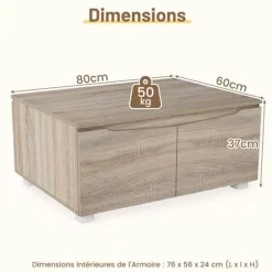 COSTWAY rektangulær sofabord, 4 døre med dobbeltdør, skridsikre poter, skab, sidebord 80 x 60 x 37 cm