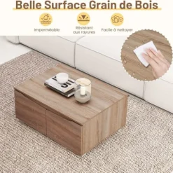 COSTWAY rektangulær sofabord, 4 døre med dobbeltdør, skridsikre poter, skab, sidebord 80 x 60 x 37 cm