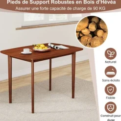 COSTWAY Rektangulær Spisebord 110 x 78 x 77 cm til 2-4 Personer - Solide Gummitræsfødder - Moderne Stil