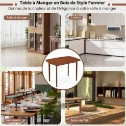 COSTWAY Rektangulær Spisebord 110 x 78 x 77 cm til 2-4 Personer - Solide Gummitræsfødder - Moderne Stil