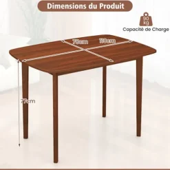 COSTWAY Rektangulær Spisebord 110 x 78 x 77 cm til 2-4 Personer - Solide Gummitræsfødder - Moderne Stil