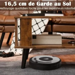 COSTWAY rektangulært sofabord med 2 etager, 70 x 50 x 41 CM, sidebord med skridsikre fødder, industriel stil, brun