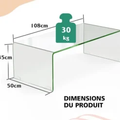 COSTWAY rektangulært sofabord af hærdet glas, 108x50x35 CM, U-formet stuebord med glatte afrundede kanter Belastning 30 kg