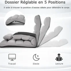 COSTWAY Relax Sæde Convertibel til Seng, Justerbar Ryg i 5 Positioner i Falsk Daim med Pude til Stue, Kontor Grå Grå