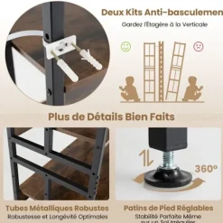 COSTWAY Reol med 5 Hylder 157 cm, Justerbare og Vippbare Hylder, Industriel Opbevaringsreol, Rustik Brun Rustik brun