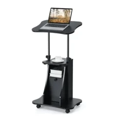 COSTWAY rullende computerbord Højdejusterbar fra 68 til 114 cm, 180° vipbar top, opbevaringsrum, sort Svart