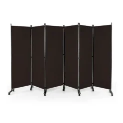 COSTWAY rulleskærm - 6 aftagelige foldepaneler 334,5 x 172 cm (L x H) Rumdeler, Beskyt privatlivets fred, Brun