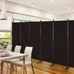 COSTWAY rulleskærm - 6 aftagelige foldepaneler 334,5 x 172 cm (L x H) Rumdeler, Beskyt privatlivets fred, Brun