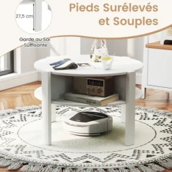COSTWAY Rund Sofabord med 2 Niveauer og Opbevaring, 4 Hylder, Faux Træ Plade, Sidebord 74,5 x 74,5 x 45,5 cm