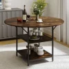 COSTWAY Rundt Spisebord 120 x 76 cm til 4-6 Personer med Åben Hylde i 2 Niveauer - Brun Metalramme