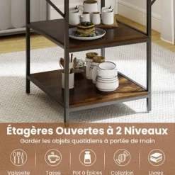 COSTWAY Rundt Spisebord 120 x 76 cm til 4-6 Personer med Åben Hylde i 2 Niveauer - Brun Metalramme