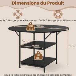 COSTWAY Rundt Spisebord 120 x 76 cm til 4-6 Personer med Åben Hylde i 2 Niveauer - Sort Metalramme