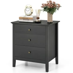 COSTWAY sengebord med 3 skuffer, 60,5 x 45,5 x 65,5 cm, sidebord til soveværelse, stue, kontor, sort