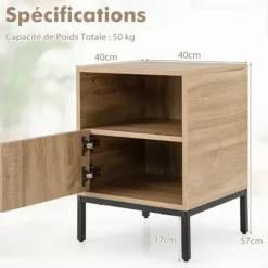 COSTWAY Sengebord med opbevaring – Åbent rum – Rattan dekorationsdørskab – Bohemian Effect – 40 x 40 x 57 cm Naturlig