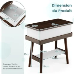 COSTWAY sidebord med klapplade, ende af sofa med 2 niveauer L60 x D30 x H59 cm i træ