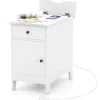 COSTWAY sidebord med ladestation - USB-porte og -stik, smalt sengebord med skuffe til stue, soveværelse, hvid