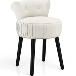 COSTWAY Skammel med Lav Polstret Ryg og Massiv Træben - Mid-Century Stil Hvid