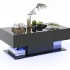 COSTWAY Sofabord med 20 Farverige LED-lys, Sidebord med 22 Tilstande og Skuffer, Fjernbetjening, Glansfuld Finish, Sort