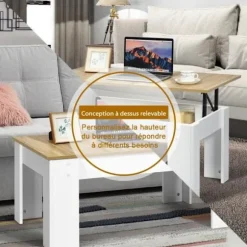 COSTWAY Sofabord med Hævebord og Skuffe 98 x 50 x 42-55 CM til Stue, Mødelokale, Hvid