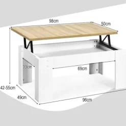 COSTWAY Sofabord med Hævebord og Skuffe 98 x 50 x 42-55 CM til Stue, Mødelokale, Hvid