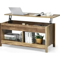 COSTWAY sofabord med liftplade, med skjult opbevaringsplads og nederste hylde, 109 x 47,5 x 50-63 cm Träbevuxen