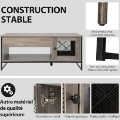 COSTWAY sofabord med pneumatisk løfteplade, 104 x 55 x 58 CM, åbne rum og 2 skabe, design med 2 døre Grå