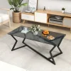 COSTWAY Sofabord, Tempereret Glasplade, Geometrisk Metalramme, Rektangulært Sidebord til Kontor Lejlighed