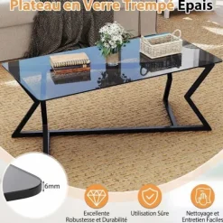 COSTWAY Sofabord, Tempereret Glasplade, Geometrisk Metalramme, Rektangulært Sidebord til Kontor Lejlighed