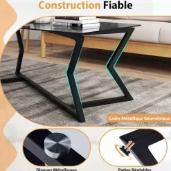 COSTWAY Sofabord, Tempereret Glasplade, Geometrisk Metalramme, Rektangulært Sidebord til Kontor Lejlighed